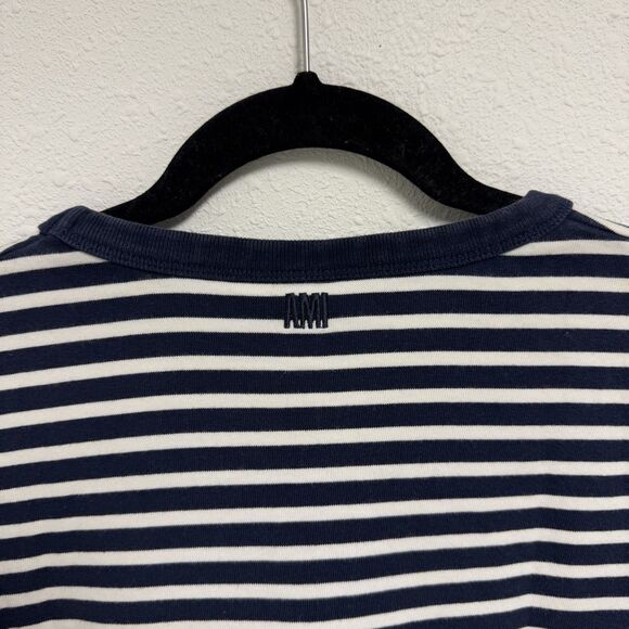 AMI Paris Alexandre Mattiussi Long Sleeve Shirt Size XL Heart Navy White Stripe - Picture 7 of 7